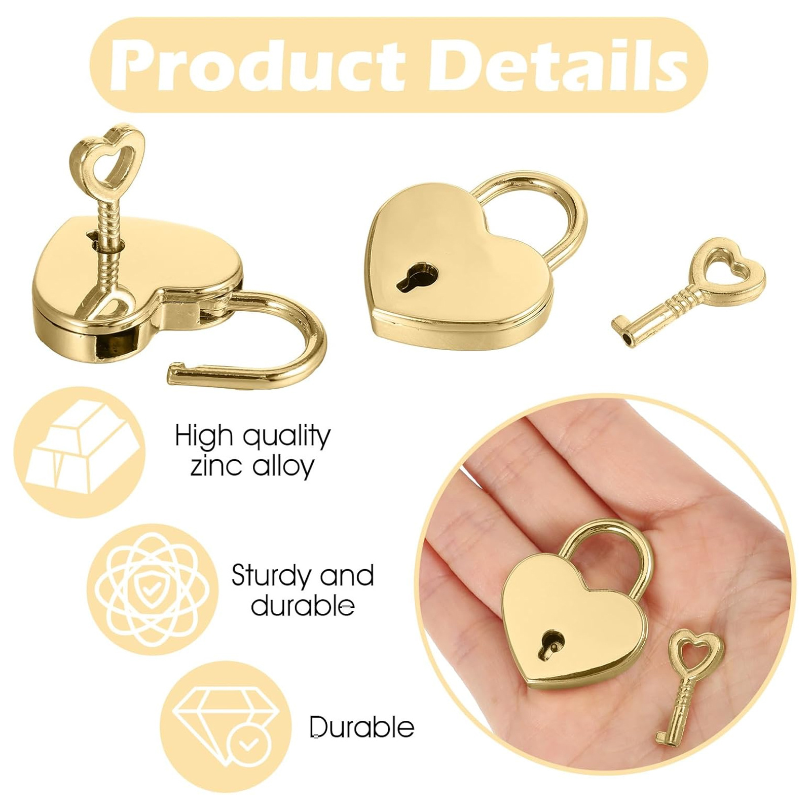 Customized Mini Heart-Shaped Padlock with Key for Necklaces
